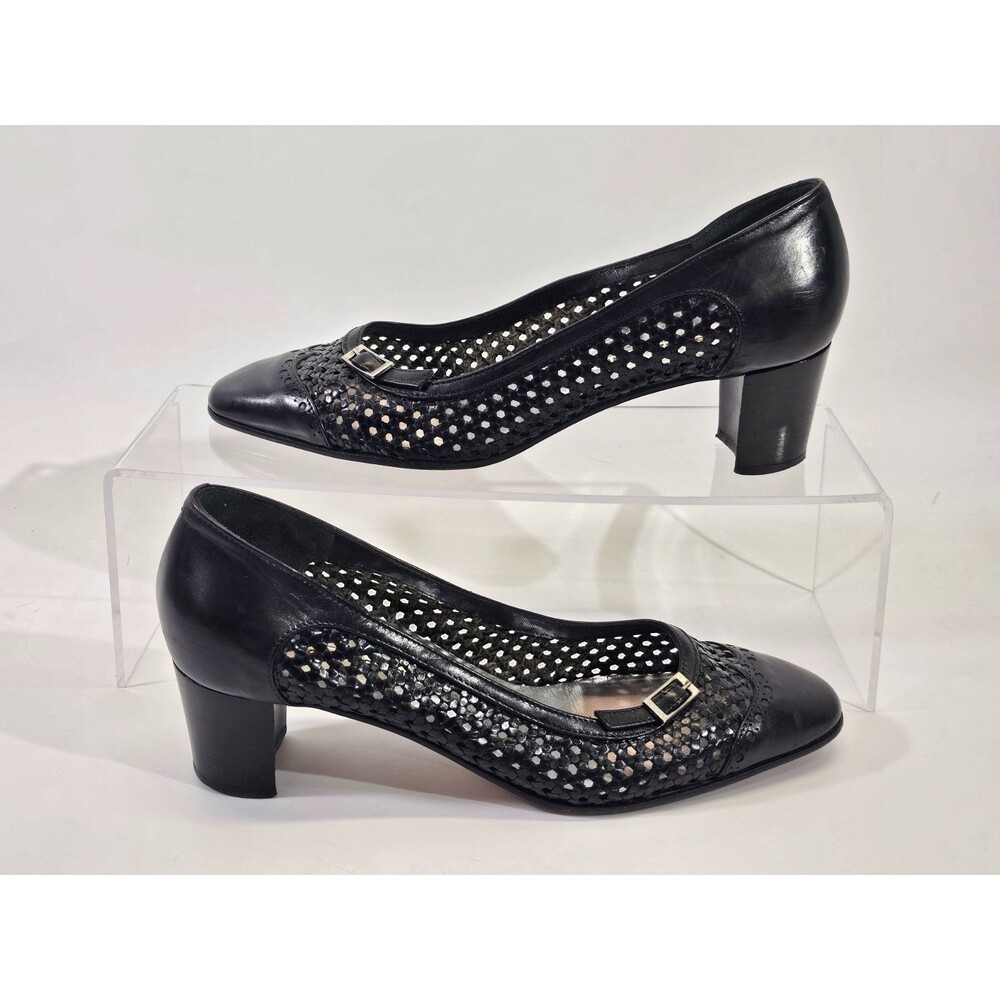 Y2K Lorenzo Banfi Open‎ Weave Square Toe Buckle Heels Shoes Women's Size 38 - Picture 4 of 8